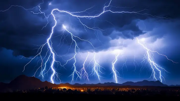 Colorful illustration of a lightning storm.