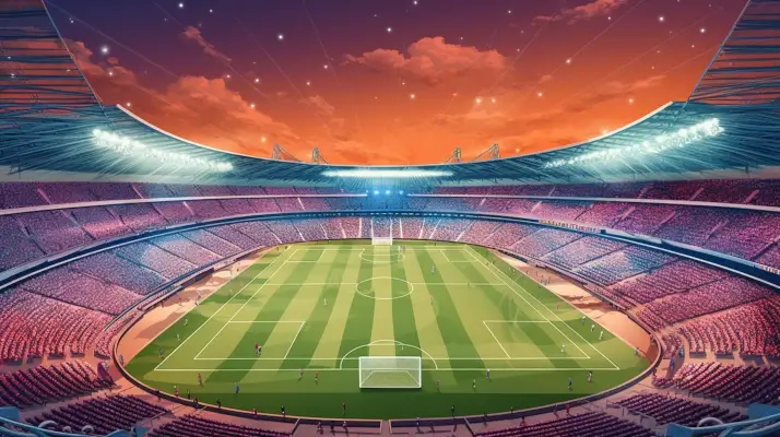Colorful illustration of a sports stadium.