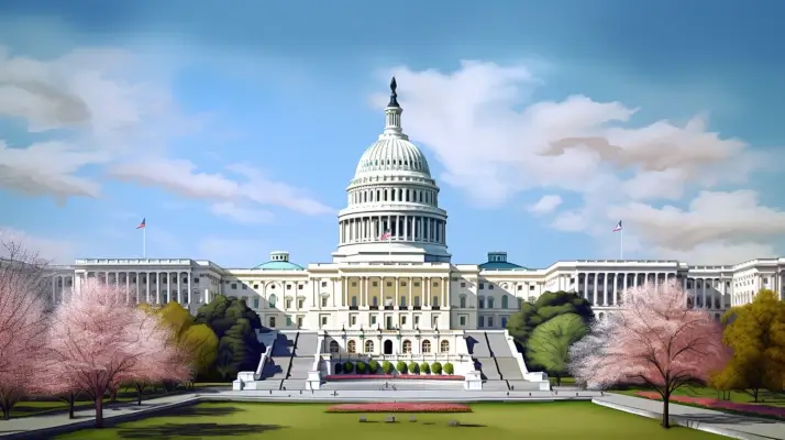 Colorful illustration of the US capitol building.