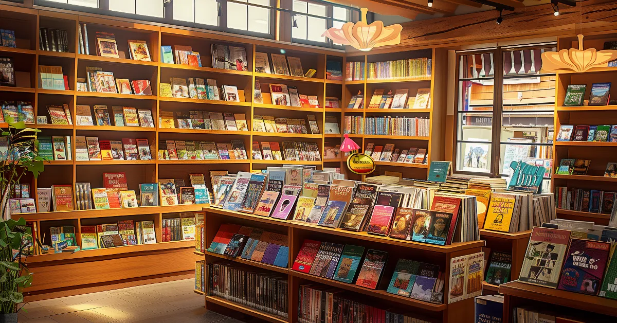 Colorful illustration of a bookstore.