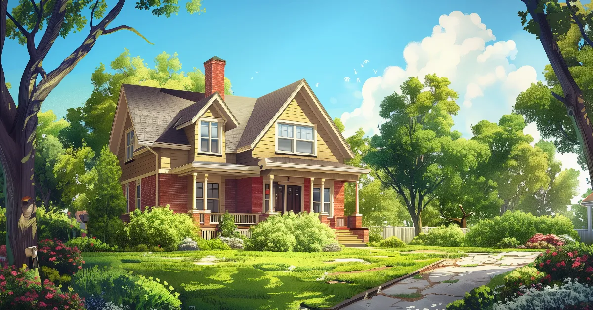Colorful illustration of a single family house.
