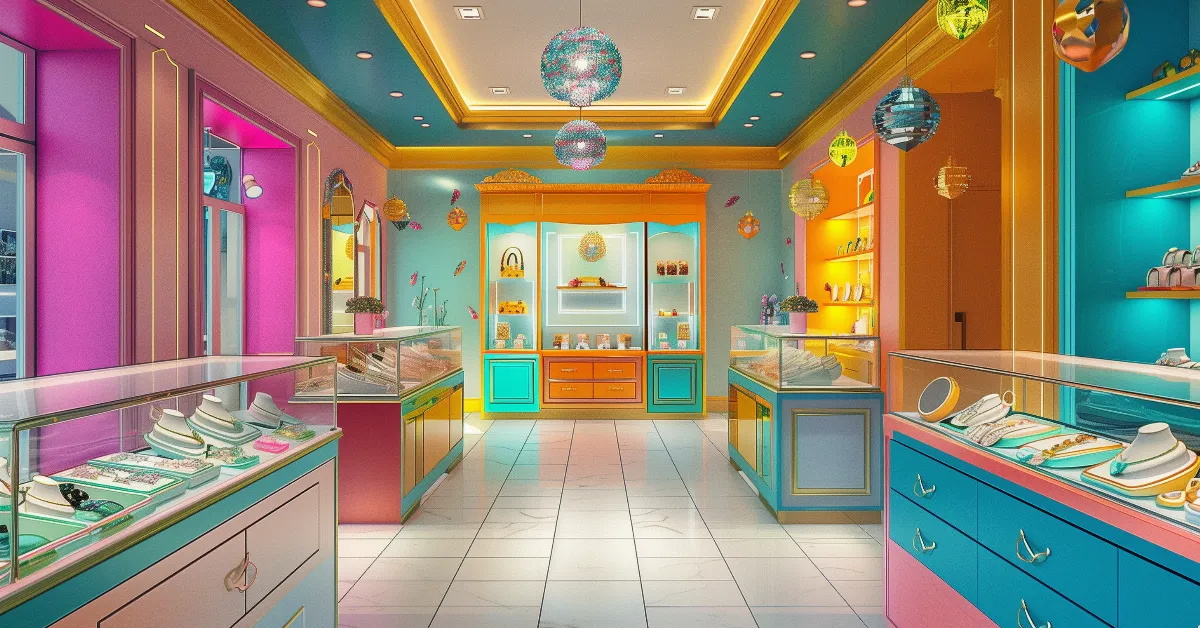 Colorful illustration of a jewellery store.