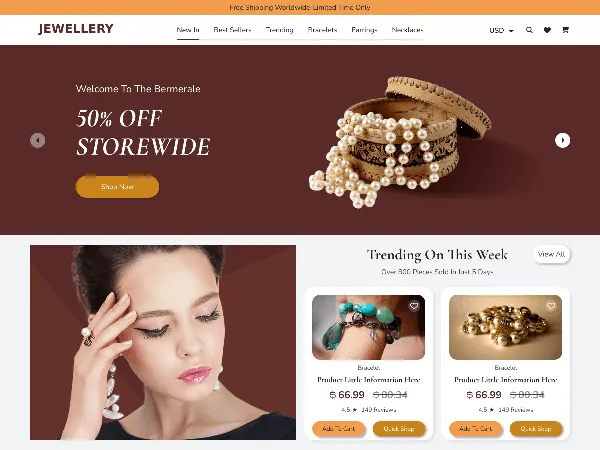 Royal Jewellery is a recommended free GPL-licensed WordPress theme available on wordpress.org.