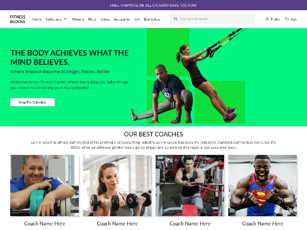 Fitness Blocks is a recommended free GPL-licensed WordPress theme available on wordpress.org.