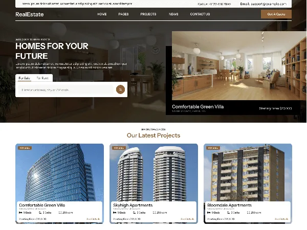 Real Estate Hub is a recommended free GPL-licensed WordPress theme available on wordpress.org.