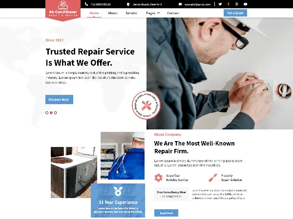 Air Conditioning Services is a recommended free GPL-licensed WordPress theme available on wordpress.org.