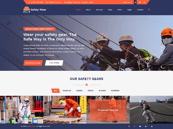 Safety Wear is a recommended free GPL-licensed WordPress theme available on wordpress.org.