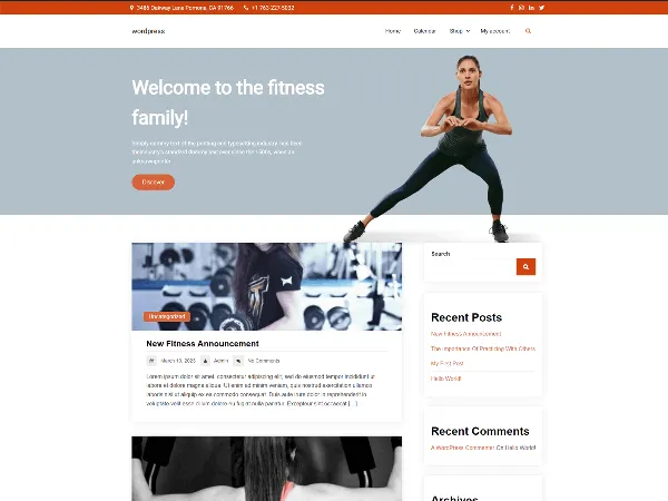 Fitness Blog is a recommended free GPL-licensed WordPress theme available on wordpress.org.