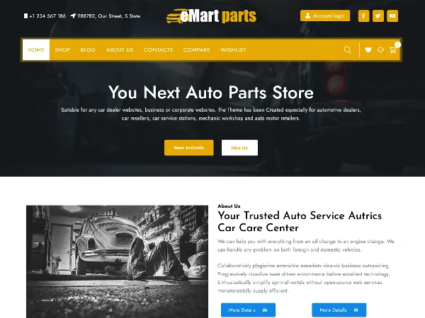 Auto Parts Store is a recommended free GPL-licensed WordPress theme available on wordpress.org.