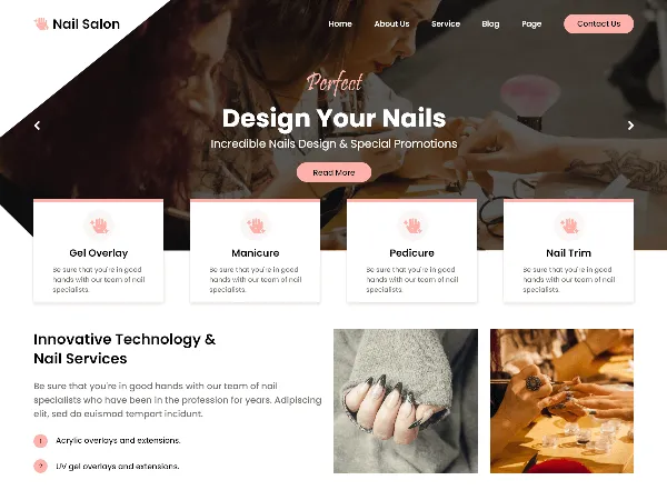 Nail Salon is a recommended free GPL-licensed WordPress theme available on wordpress.org.