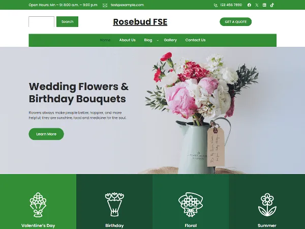 Rosebud FSE is a recommended free GPL-licensed WordPress theme available on wordpress.org.