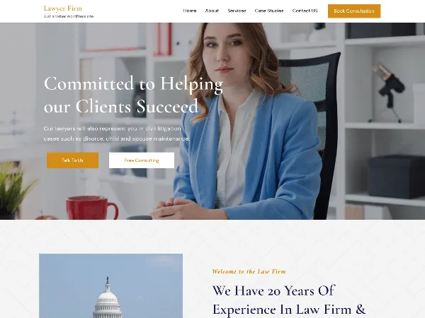 lawyerfirm is a recommended free GPL-licensed WordPress theme available on wordpress.org.
