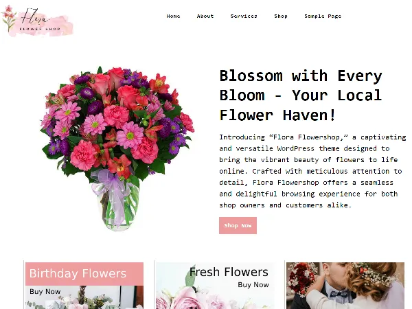 Flora Flowershop is a recommended free GPL-licensed WordPress theme available on wordpress.org.