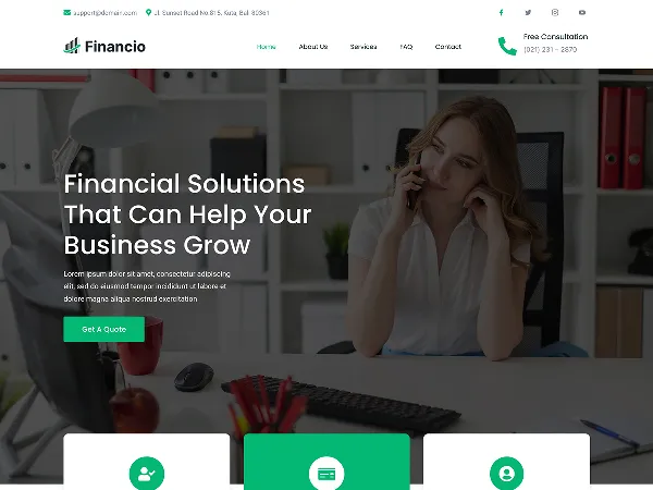 Financio is a recommended free GPL-licensed WordPress theme available on wordpress.org.