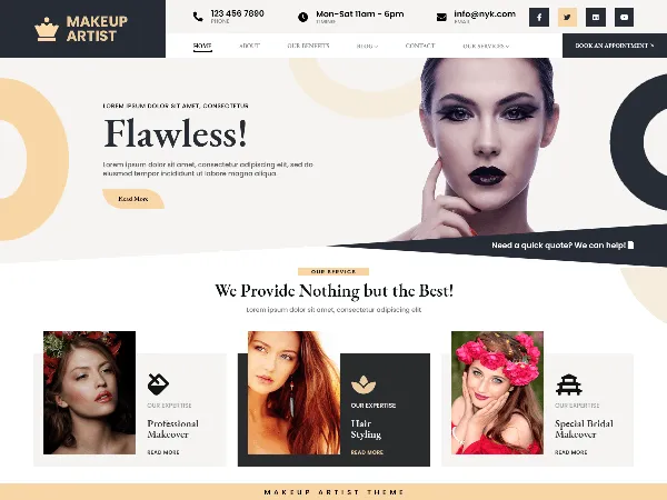 Makeup Artist is a recommended free GPL-licensed WordPress theme available on wordpress.org.