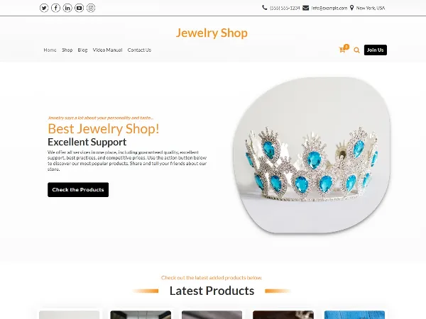 Jewelry Shop is a recommended free GPL-licensed WordPress theme available on wordpress.org.