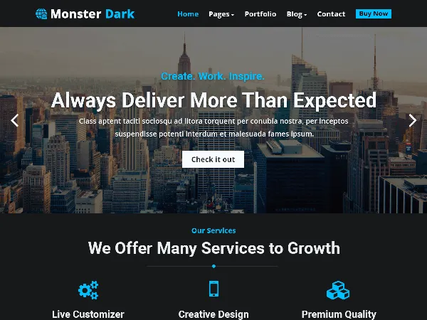 Monster Dark is a recommended free GPL-licensed WordPress theme available on wordpress.org.