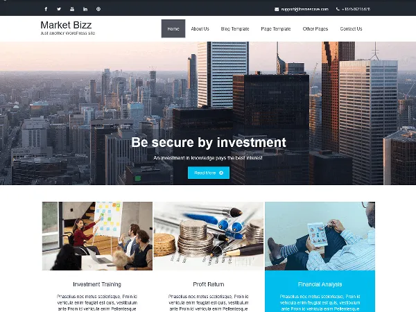Market Bizz is a recommended free GPL-licensed WordPress theme available on wordpress.org.