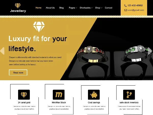 Jewellery Shop is a recommended free GPL-licensed WordPress theme available on wordpress.org.