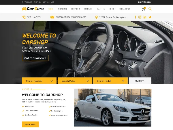 Auto Car Care is a recommended free GPL-licensed WordPress theme available on wordpress.org.