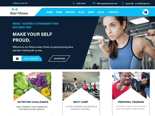 Real Fitness is a recommended free GPL-licensed WordPress theme available on wordpress.org.