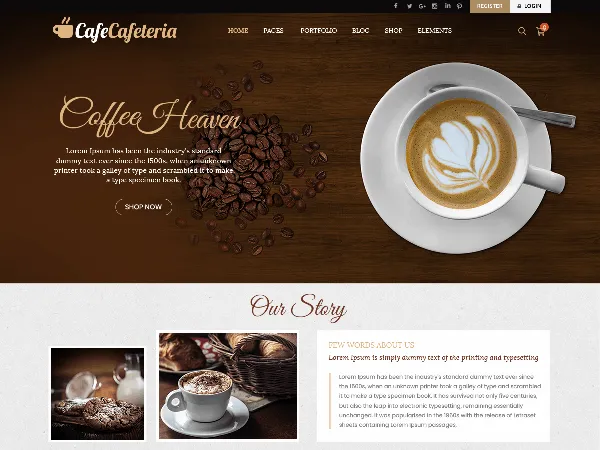 Cafe Cafeteria is a recommended free GPL-licensed WordPress theme available on wordpress.org.