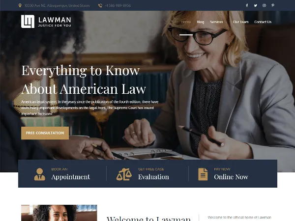 Lawman is a recommended free GPL-licensed WordPress theme available on wordpress.org.