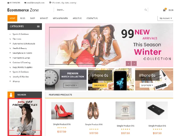 Ecommerce Zone is a recommended free GPL-licensed WordPress theme available on wordpress.org.