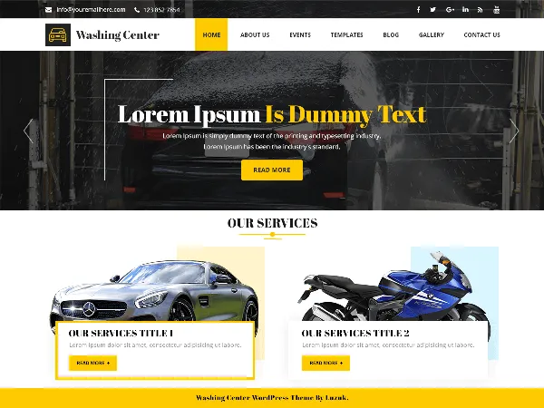 Washing Center is a recommended free GPL-licensed WordPress theme available on wordpress.org.