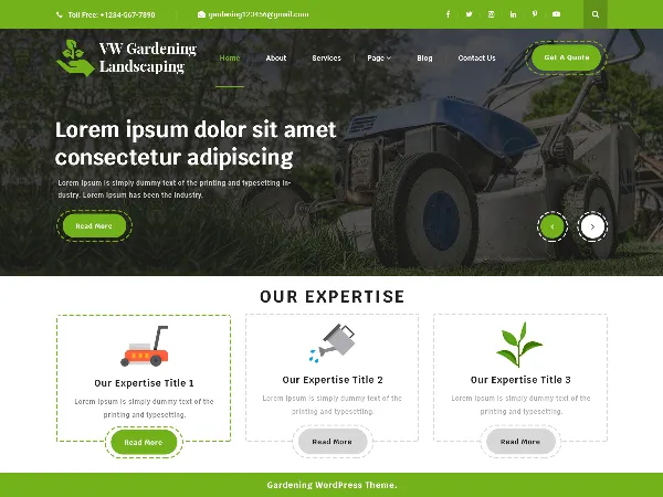 VW Gardening Landscaping is a recommended free GPL-licensed WordPress theme available on wordpress.org.