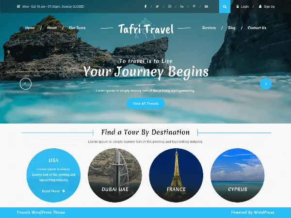 Tafri Travel is a recommended free GPL-licensed WordPress theme available on wordpress.org.