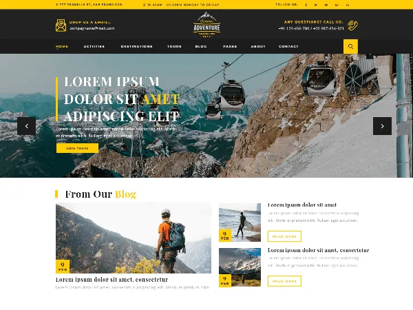 Adventure Travelling is a recommended free GPL-licensed WordPress theme available on wordpress.org.