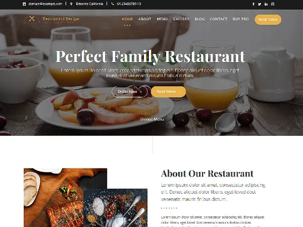 Restaurant Recipe is a recommended free GPL-licensed WordPress theme available on wordpress.org.