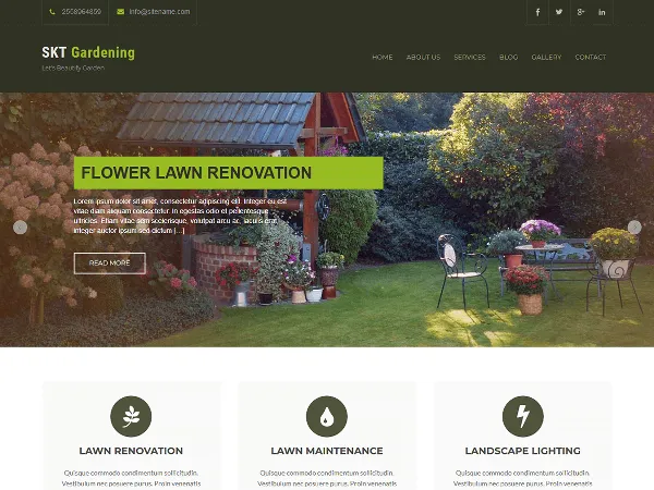 SKT Gardening Lite is a recommended free GPL-licensed WordPress theme available on wordpress.org.