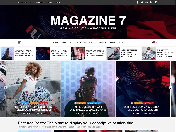 Magazine 7 is a recommended free GPL-licensed WordPress theme available on wordpress.org.