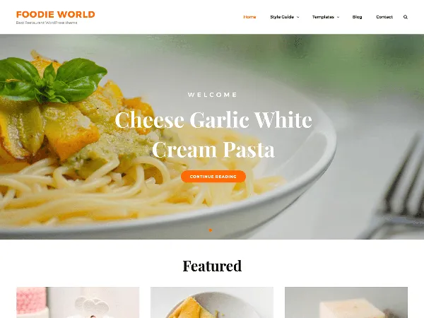 Foodie World is a recommended free GPL-licensed WordPress theme available on wordpress.org.