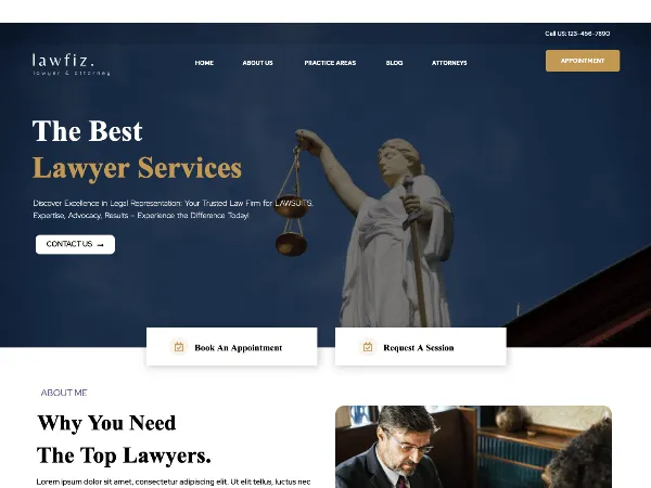LawFiz is a recommended free GPL-licensed WordPress theme available on wordpress.org.