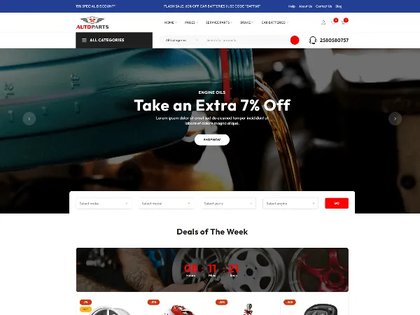 AutoParts Online Store is a recommended free GPL-licensed WordPress theme available on wordpress.org.