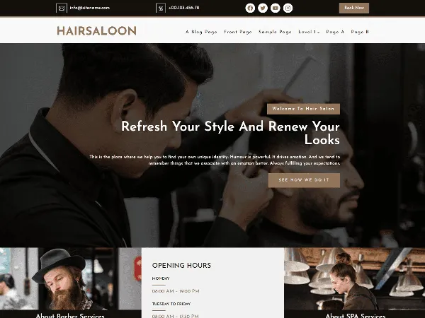 Hairsaloon is a recommended free GPL-licensed WordPress theme available on wordpress.org.