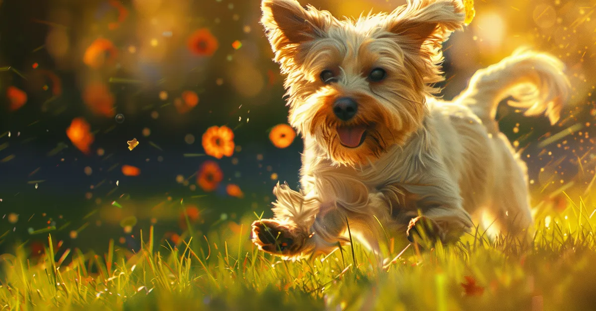 Colorful illustration of a dog running.