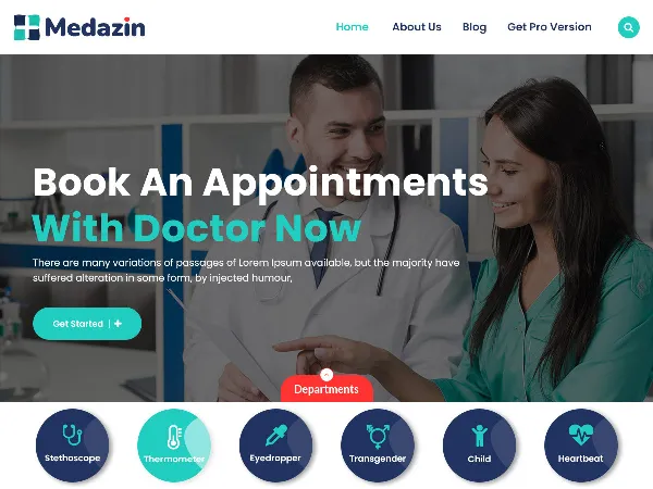 Medazin is a recommended free GPL-licensed WordPress theme available on wordpress.org.