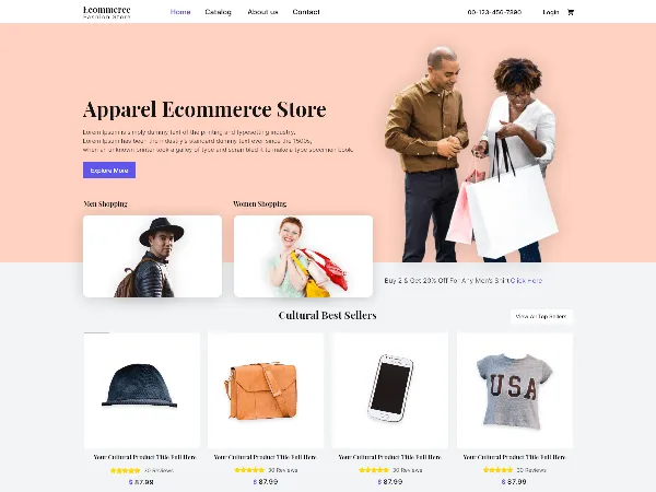 Apparel Ecommerce Store is a recommended free GPL-licensed WordPress theme available on wordpress.org.
