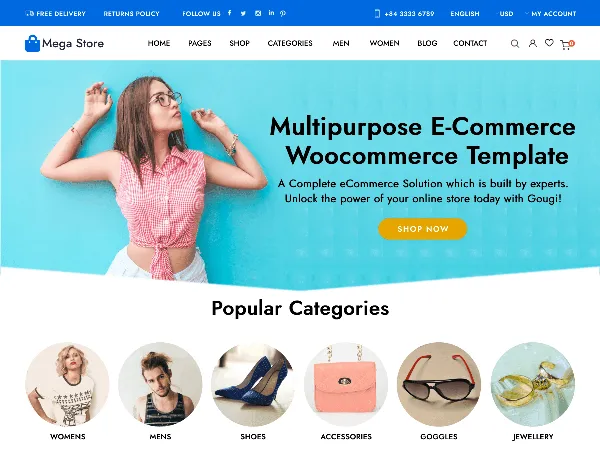 Mega Store Woocommerce is a recommended free GPL-licensed WordPress theme available on wordpress.org.