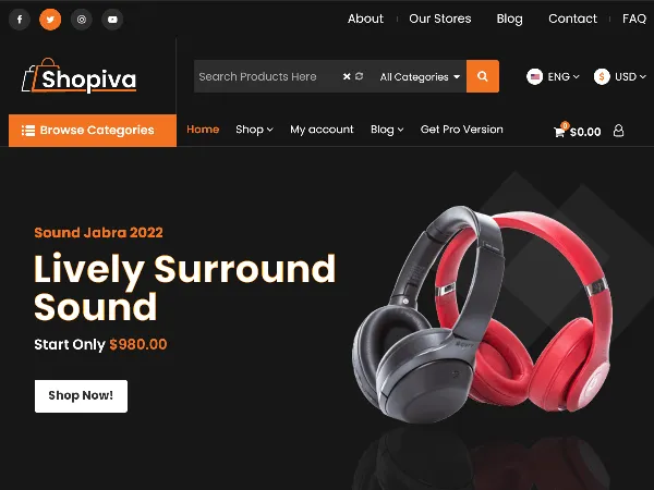 Shopiva is a recommended free GPL-licensed WordPress theme available on wordpress.org.