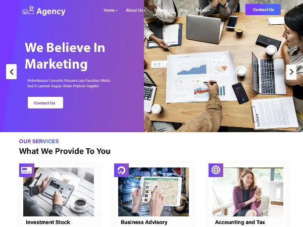 Digital Marketing Agency is a recommended free GPL-licensed WordPress theme available on wordpress.org.