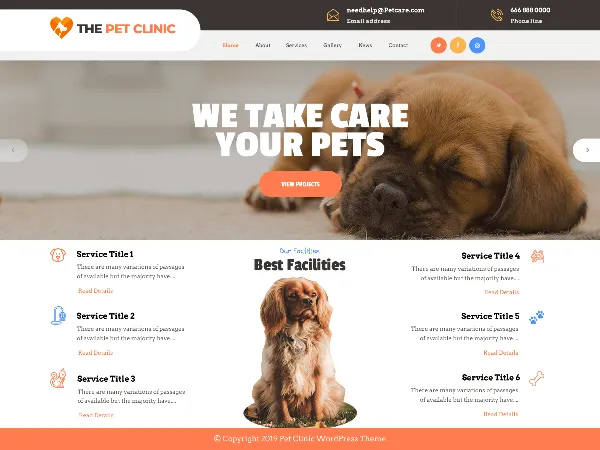 The Pet Clinic is a recommended free GPL-licensed WordPress theme available on wordpress.org.