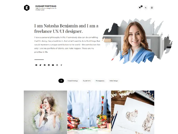 Elegant Portfolio is a recommended free GPL-licensed WordPress theme available on wordpress.org.
