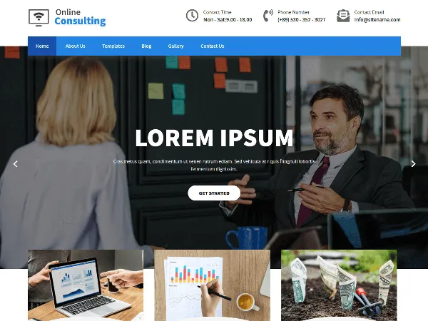 Online Consulting is a recommended free GPL-licensed WordPress theme available on wordpress.org.