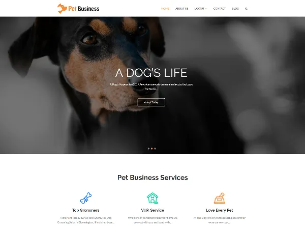 Pet Business is a recommended free GPL-licensed WordPress theme available on wordpress.org.