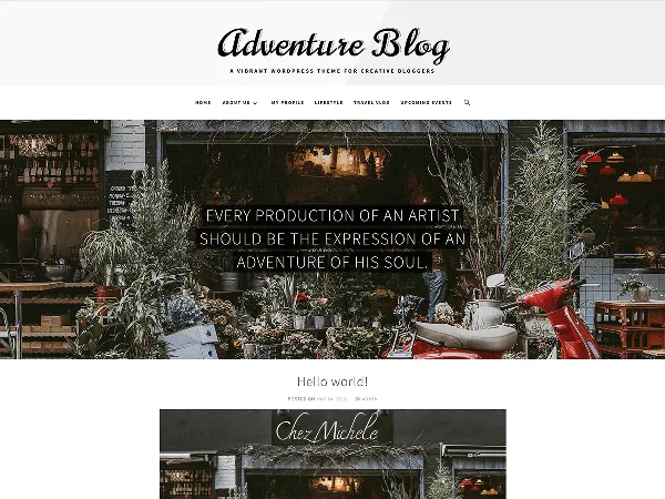 Adventure Blog is a recommended free GPL-licensed WordPress theme available on wordpress.org.